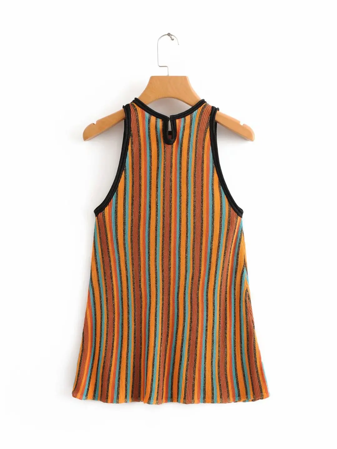 

2018 Western Style Spring And Summer WOMEN'S Dress New Style Metal Handmade Threaded Rainbow Stripes Halter Knit Tank Dress