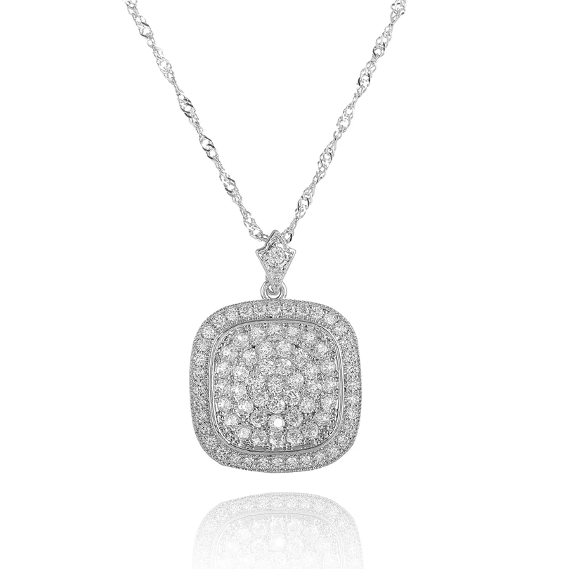 

Square Geometry Chain Necklace New Fashionable White Gold Micro Pave CZ Cubic Zirconia Pendant Necklaces For Women Jewelry