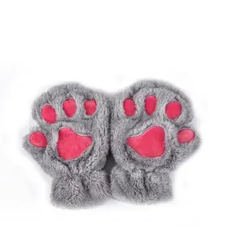 

MISSKY Women Cute Cartoon Cat Claw Gloves Winter Fingerless Bear Paw Half Finger Gloves