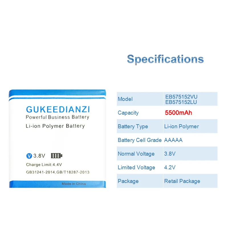 GUKEEDIANZI 5500 мА/ч, мобильный телефон Батарея EB575152LU для samsung Galaxy S I9000 I9003 I9001 I779 I589 I919 I919U I897 T959 I8250