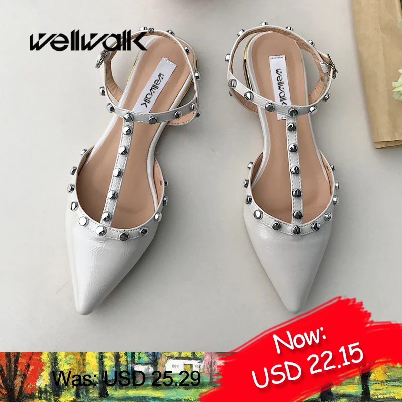 

Women Shoes Flat Shoes Ballerinas Ballet Flat Pointed Toe Flats Slingback Ankle Strap Rivets Studs Soft Fashion Flat Dress Shoes
