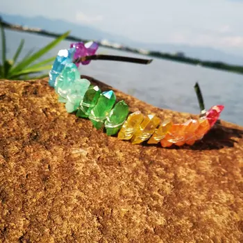 

Western European Princess Retro Tiara Rainbow Handmade Raw Crystal Hair Hoop LX9E