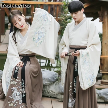 

2020 ancient dynasty wei jin couples' hanfu clothes wedding dress big sleeves evening gown guangdong embroidery