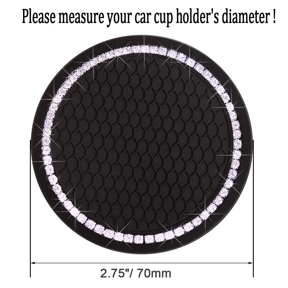 SOOPTY 2.75 Inch Diameter Bling Car Coasters PVC Travel Auto Cup Holder Insert Coaster Anti Slip Crystal Vehicle Interior Accessories Cup Mats 2 Pcs Pack 