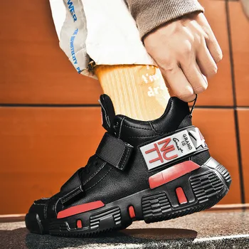 

New Men Chunky Sneakers Genuine Leather Breathable Walking Sport Shoes Men Outdoor Light Running Shoes Male Black White Sneakers