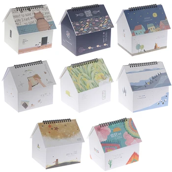 

2020 Calendar Creative Folding House Desk Calendar Van Gogh Starry Night Cartoon Animal Calendars Desktop Storage Box