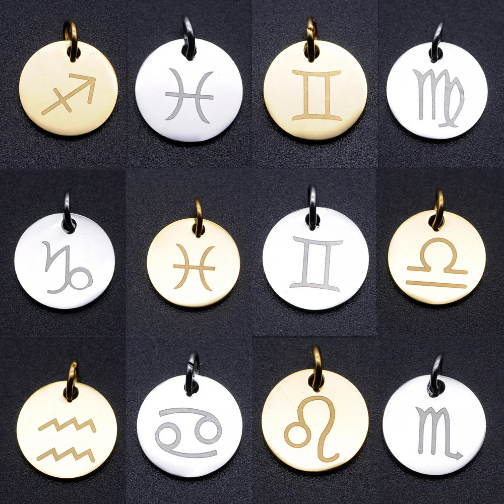 5pcs/lot Stainless Steel 12 Zodiac Symbol diy Jewelry Making Charm