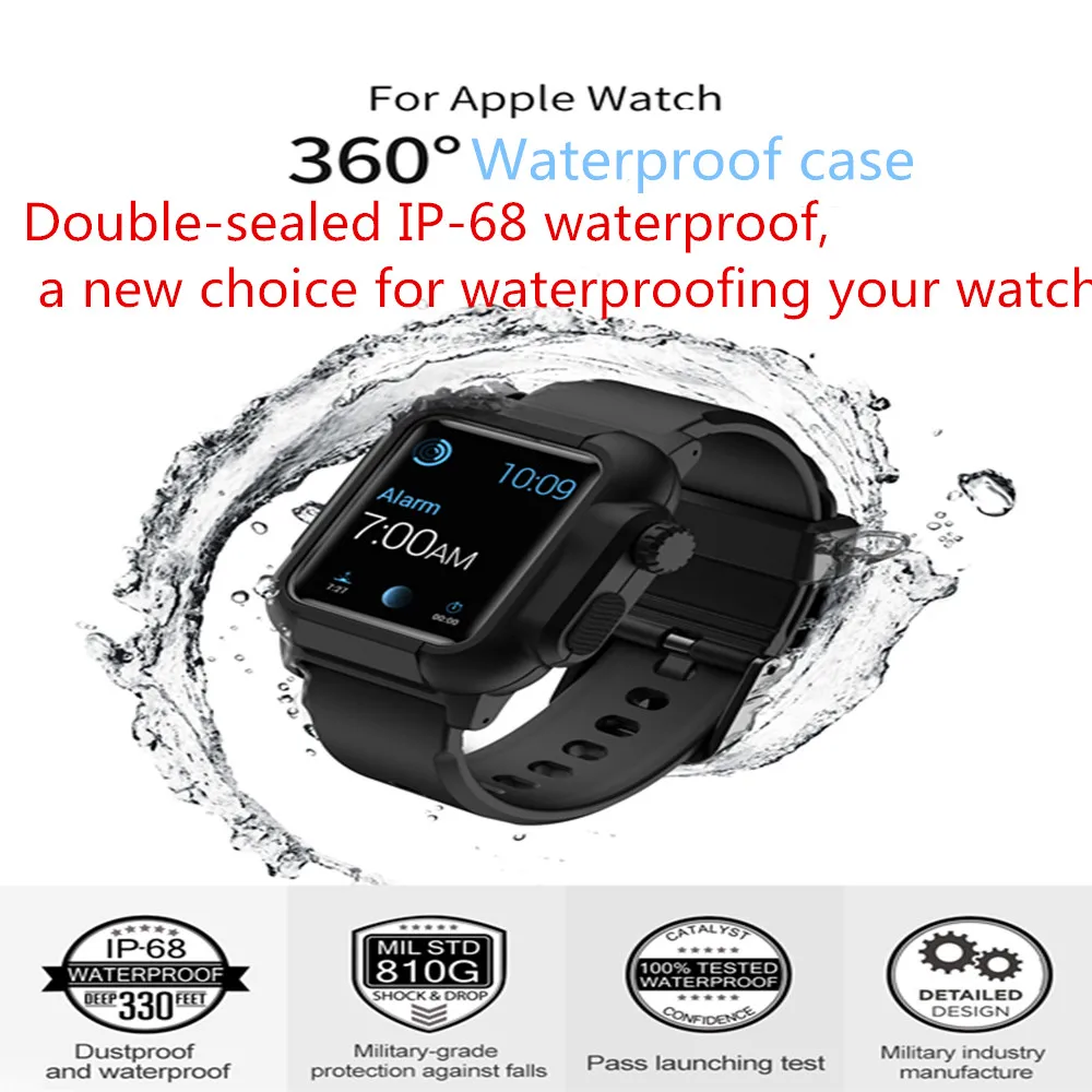 Водонепроницаемый чехол + ремешок для Apple Watch3 2 band 42 мм силиконовый 44 40 iwatch4 5 3