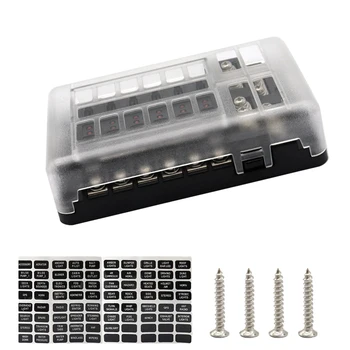 

12-Way Fuse Box Block Holder W/ Light Terminal 32V Circuit Car Auto Boat