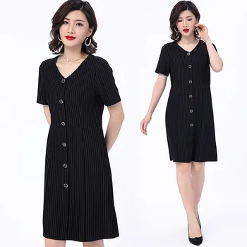 

Large Size Women Fat Mm2020 Summer New zhe du Thin Temperament Striped Dress Long