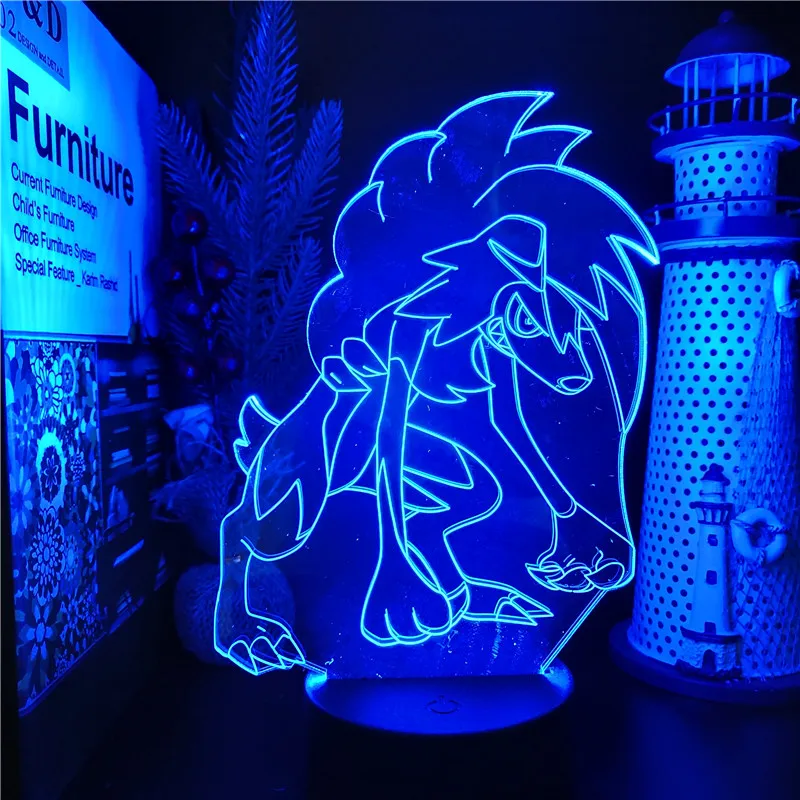 Pokemon Lycanroc 3D Lamp Amine Illusion Night Light Acrylic LED Table Lamp for Kids Bedroom Decor Cartoon Colorful Birthday Gift