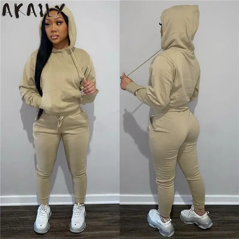 Winter Casual Gray 2 Two Piece Sets Tracksuits Women Pants Sets Fashion  Outfits for Women 2022 Wholesale Long Sleeve Hooded Top