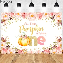 

Mocsicka 1st Birthday Photography Background Pumpkin Flowers Decoration Props Baby Shower Child Portrait Photo Backdrop Banner