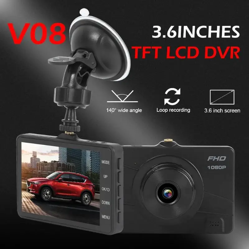 V08 3,6 дюймов ЖК-экран приборная панель камера HD 1080P Циклическая запись автомобиля dvr камера видеорегистратор