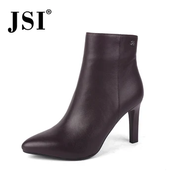 

JSI Winter Ankle Women Boots Pointed Toe Thin Heel Ladies Shoes Super High Heels Zipper Solid Handmade Basic Boots Women jc219