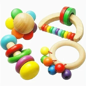 

4pcs/set Hanging Portable Toys Home Durable Wooden Tools Colorful Play Manual Baby Rattle