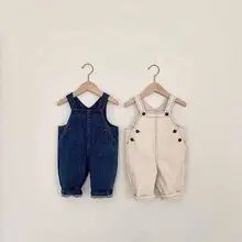 Новые джинсовые комбинезоны для мальчиков и девочек весенние модные длинные штаны для детей 1-7 лет, PP717