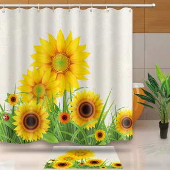 

MTMETY Sunflower Shower Curtain Printing Quick Drying Waterproof Bathroom plant Shower Curtain Set With 12 Hooks