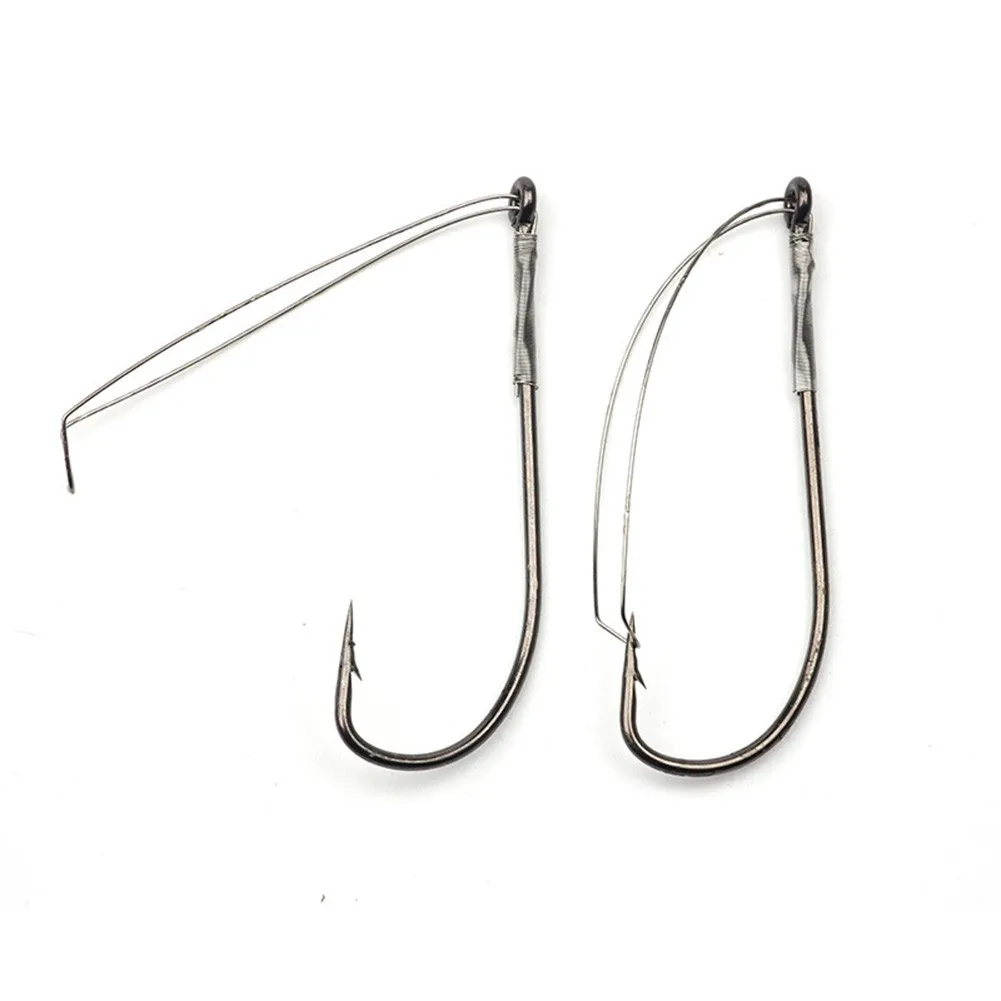 10pcs/box Weedless Barbed Fishhook Fishing Hook Reusable Bass Single Worm Hook Worms Lure Bait Holder Fish Tackle Accessories