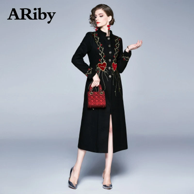 ARiby модное платье с вышивкой новинка 2019 воротник стойка ретро высококлассная