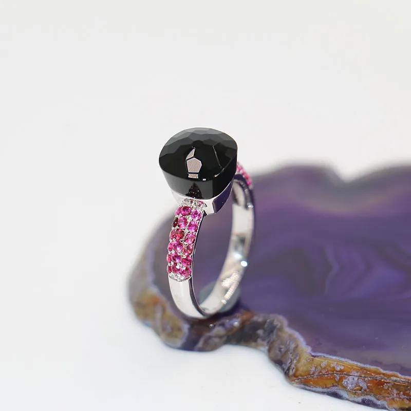 

2021 Fashion Summer Stlye Jewelry Of Black Crystal With Red Zircon 18K White Gold Plated Ring For Friends Best Festival Gifts