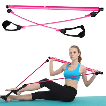 

Portable Pilates Bar Kit With Resistance Band Adjustable Pilates Exercise Stick Toning Bar For Fitness Home Yoga Gym Body Build