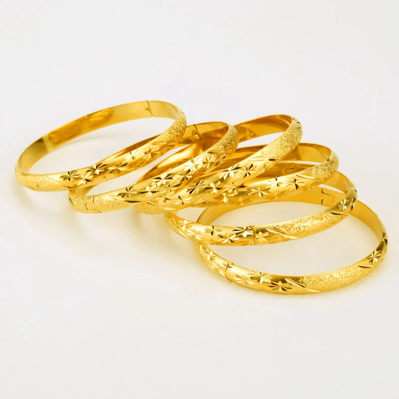 Bangle Bracelet 8MM 6Pcs/Lot Dubai Gold Bangles for Women Men 24k Color Ethiopian Bracelets African Jewelry Saudi Arabia Wedding Bride Gift