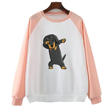 

Dachshund Dabbing Dog Dab Funny Hoody Women Red Pink Vintage Graphic Novelty Streetwear Sweatshirts Homme