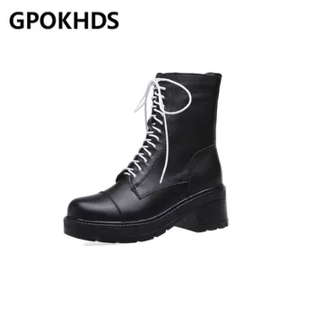 

GPOKHDS 2020 women ankle boots soft cow leather zippers winter short plush round toe high heels equestrian boots party dress