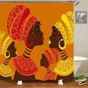 

High Quality Shower Curtains African Womens Bath Screens Home Decor Polyester Fabric Waterproof and Mildew Proof with Hooks
