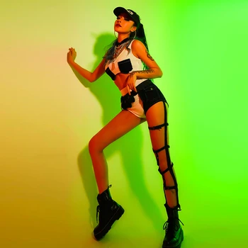 

Female Jazz Dance Costume Hip Hop Suit Korean Version Sexy Nightclub Bar DJ Singer Stage Outfit Danse Moderne Jazz Enfant DL6250