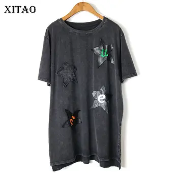 

XITAO Vintage Wash Water Pentagram Collage T Shirt Personality Wild Trend Women Tops Short Sleeve Fashion Tshirt Summer DMY3965