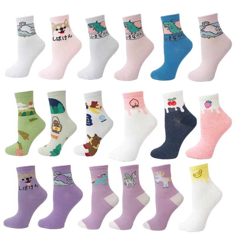 VPM, женские носки, яркие, кавайные, новинка, милые, Мультяшные, забавные, Япония, клубника, молоко, единорог, динозавр, розовый кот, носки для девочек, подарки