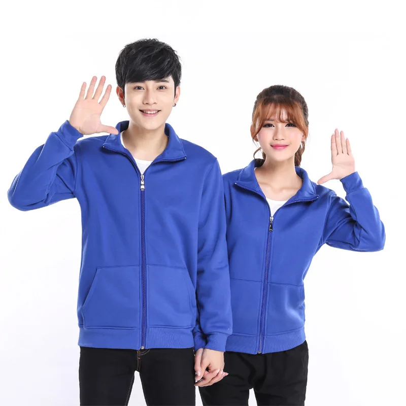 

Sports Outdoor Blank Hoodie Zip Stand-Collar Thick Plus Velvet Casual Clothing Jacket Couple Coat