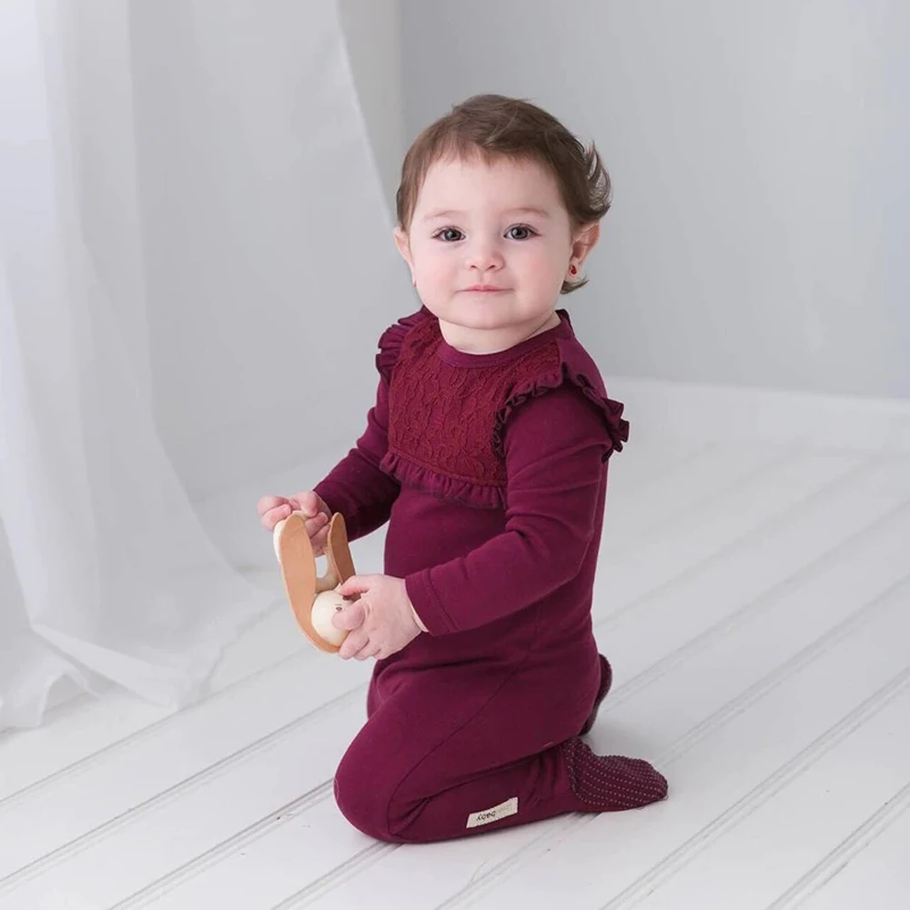 Зимняя одежда для новорожденных мальчиков и девочек, комбинезон с длинными рукавами и кружевными оборками, комбинезон, Размеры 0-18 месяцев