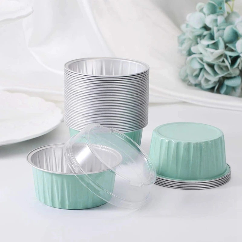 200Pcs 125Ml Muffin Cupcake Disposable Cake Baking Cups Liners With Lids Aluminum Foil |