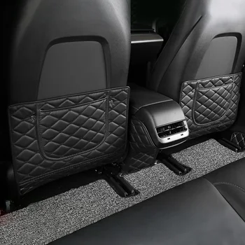 

3pcs PU Leather Cover Anti Kick Mat Accessories Back Seat Car Protective Styling Interior With Storage Bag Pad For Tesla Model 3