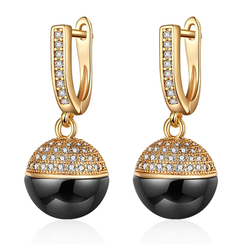 

Romantic Black/White Ceramic Ball Drop Earrings for Women Gold/Silver Cubic Zirconia Color Long Earrings Wedding Jewelry Gifts