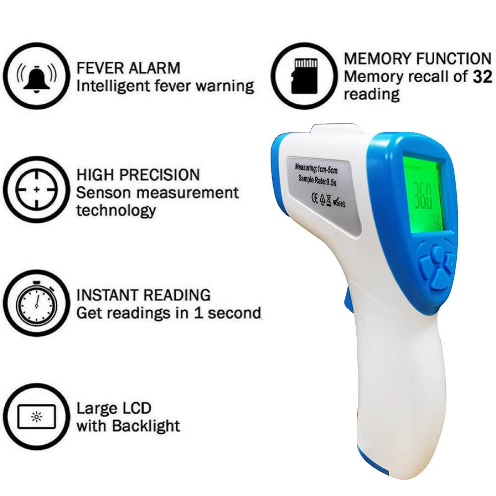 

LC-166 Non-contact LCD Digital IR Infrared Forehead Thermometer Temp Meter Non-contact IR Laser Thermometer
