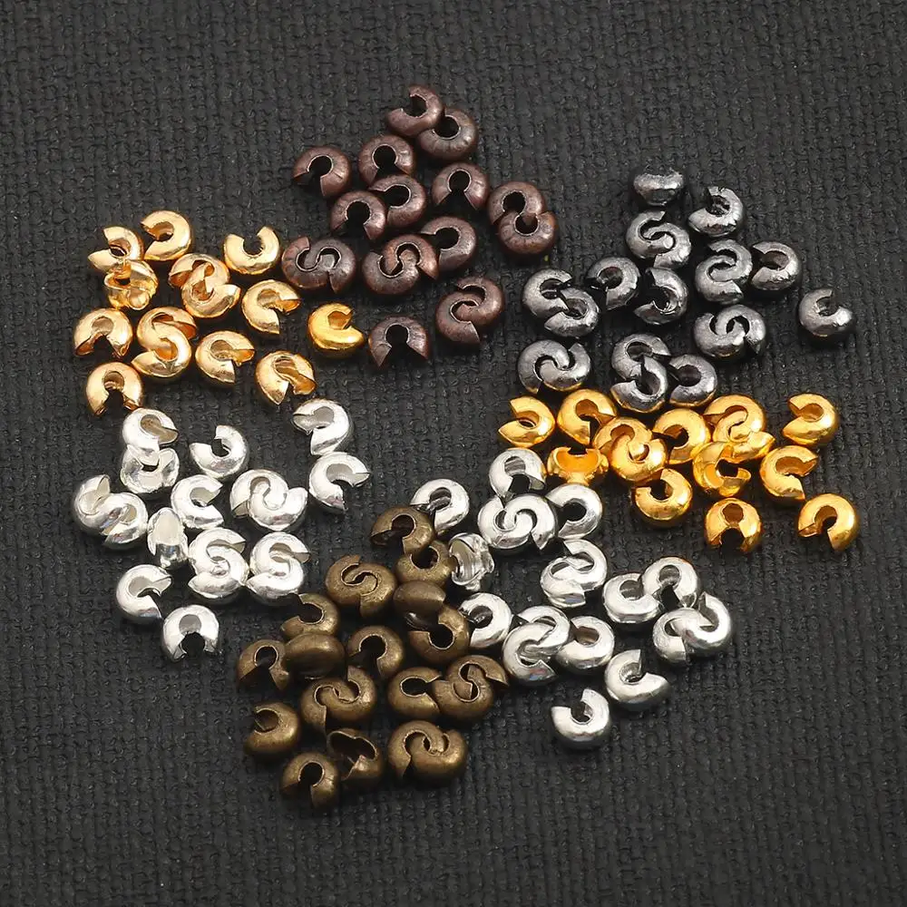 Assorted Sizes Plated Alloy Crimp Bead Covers - 100pcs Jewelry Making Accessories