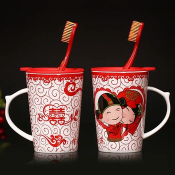 

Wedding couple set wedding supplies cartoon couple hi cup bride groom creative wash cup