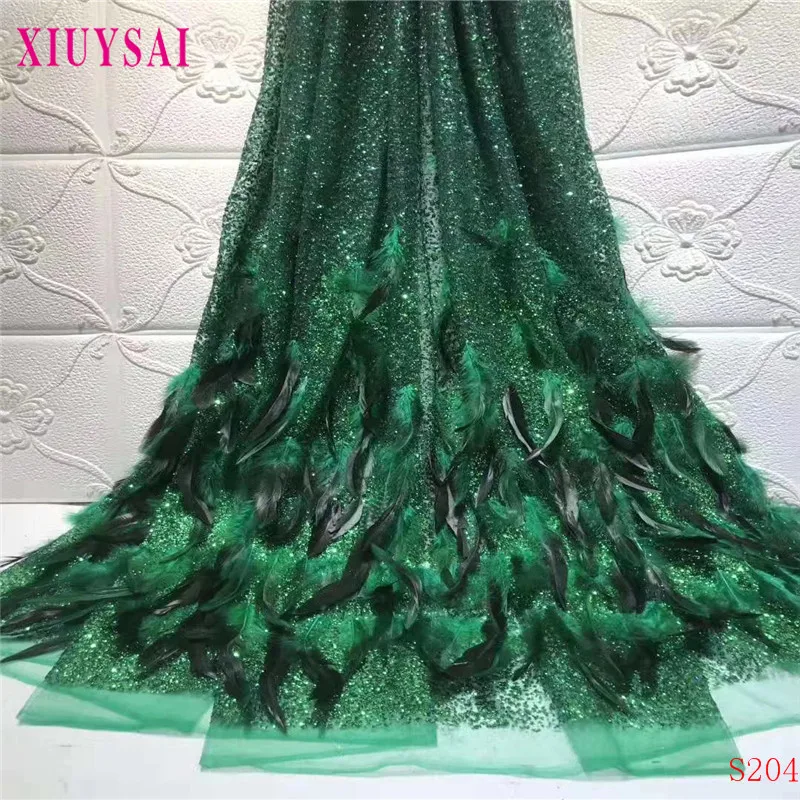XIUYSAl свадебное платье ткань перо блестки вышитые французская сетка тюль нигерийские Африканские кружева Блестки Перо ткань S204