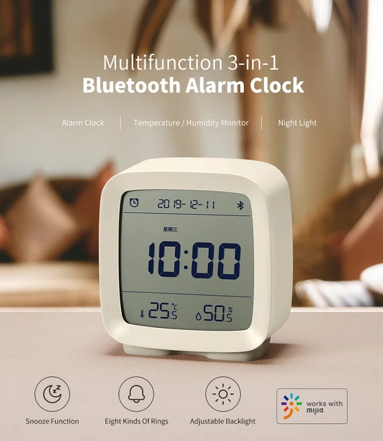 Gadgetoo Xiaomi Youpin Qingping Bluetooth Alarm Clock Temperature Humidity Monitoring Night Light 3 In 1 With App Contro