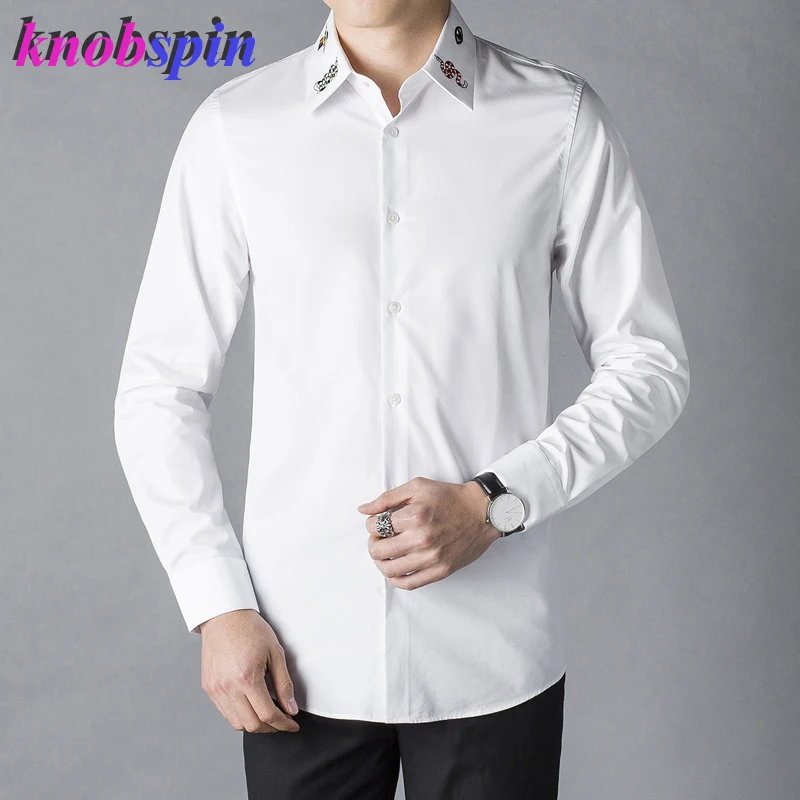 Брендовая деловая мужская одежда рубашки сплошной цвет с длинным рукавом Chemise homme роскошная мужская одежда Рубашки мужские большие размеры мужские рубашки
