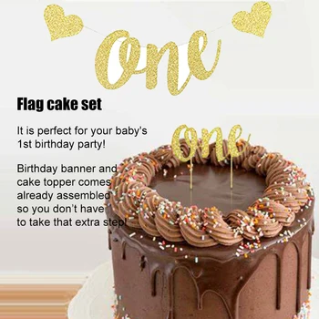 

Cake Topper Hanging Paper Easy Apply DIY Home Garden Photo Props Party First Birthday Decoration Set Baby High Chair Banner