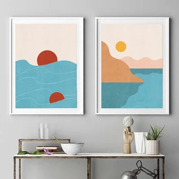 

Ocean print coastal wall art mid century modern minimalist art nautical art Canvas No FRAME
