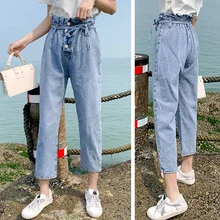 Летние новые джинсы; свободные детские брюки в Корейском стиле; повседневные туфли для студентов штаны-шаровары была тонкая 9 штанов брюки