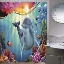 

Dolphin Shower Curtains Cute Ocean Animal Blue Seawater Sea Wave Scenery Bathroom Decor Cloth Hanging Curtain