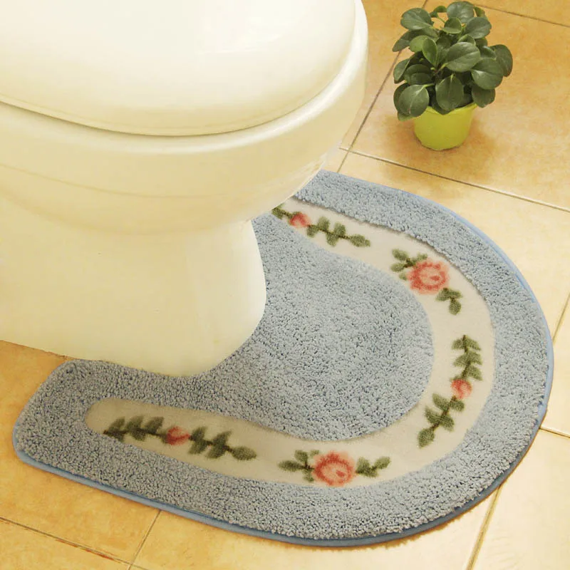 Коврик для туалетной ванны из микрофибры u-образный нескользящий абсорбирующий толстый мягкий моющийся коврик для ванной комнаты коврик для ванной - Цвет: blue ellipse