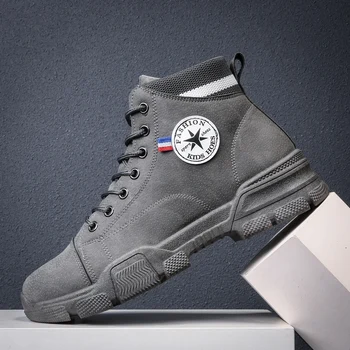 

YEINSHAARS New Male High-top Retro Tooling Boots Fashion Casual Boots British Style Personality Thick-soled Men's Shoes